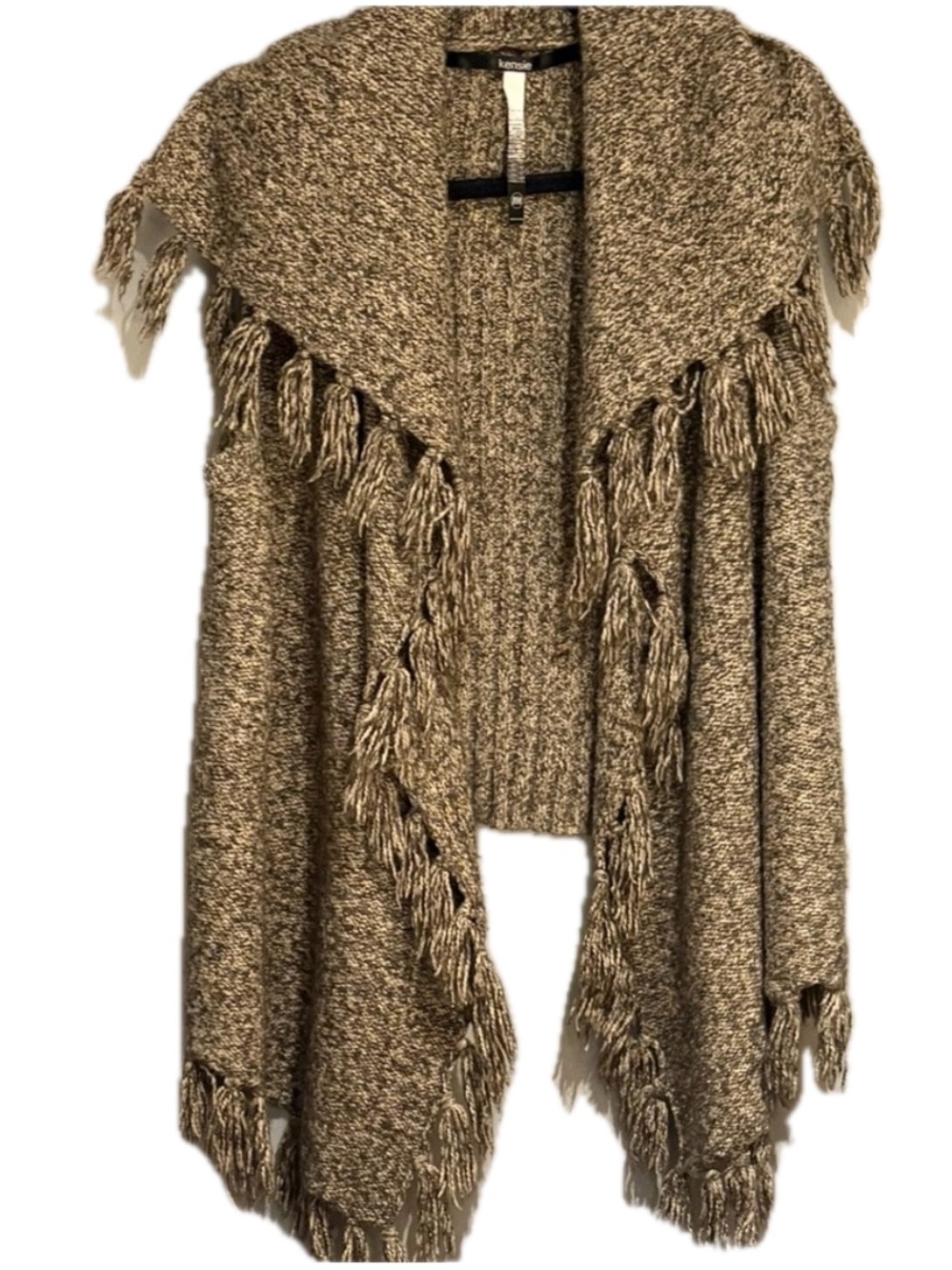 Kenzie Women's Medium Brown Marled Knit Fringed Open Front Cardigan M